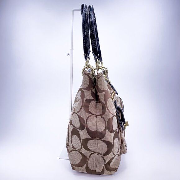 COACH Hampton Signature C Canvas Leather Dual Handle Handbag - J1077-F15689 - Picture 10 of 15